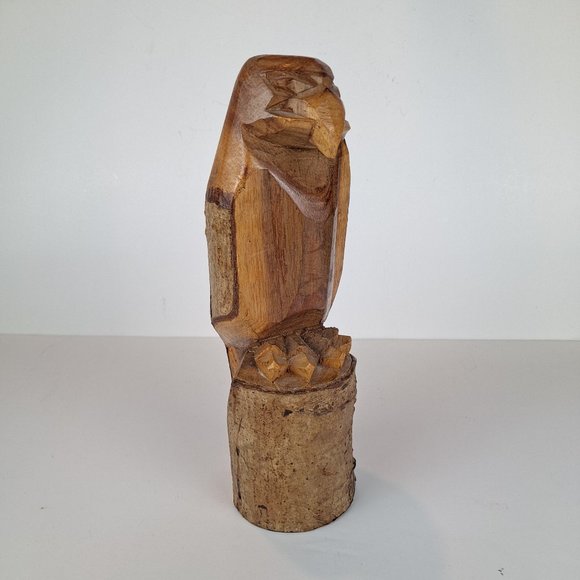 Hand-Carved Wood Eagle Other - Hand-Carved Wooden Rustic Eagle Figurine 10.25" Tall